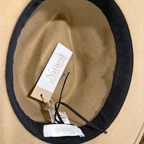 Natural Reflections Wool Felt Tan Wide Brim Hat w/ Patterned Aztec Band Safari - Picture 4 of 9